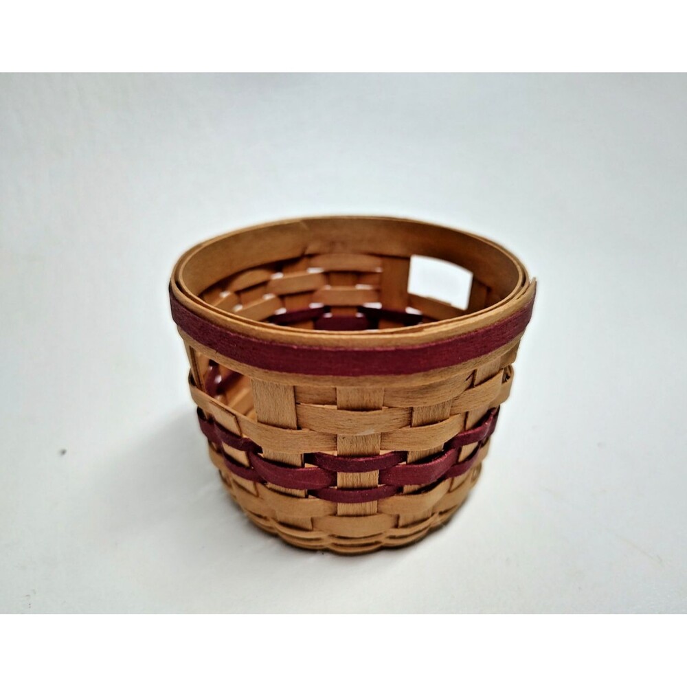 Vintage MBH Miniature Clothes Basket Woven Red & Brown 1996  3" wide x 2" tall